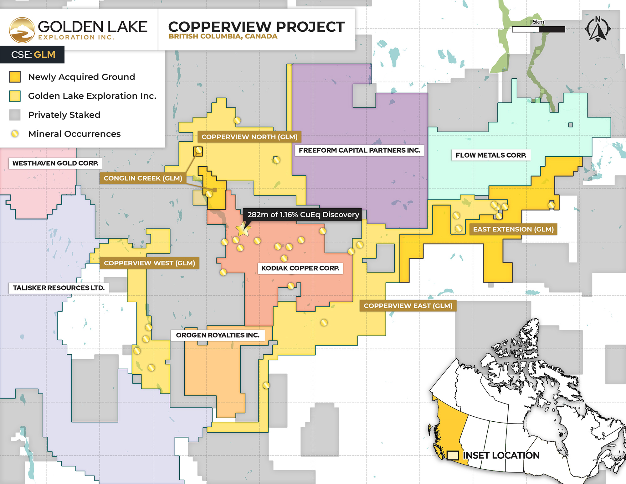 Figure 2. Overall land package map now held by Golden Lake